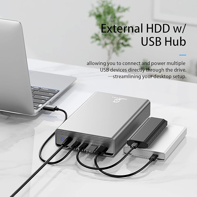 GX100 14TB USB 3.2 Gen 2 USB-C External Hard Drive with USB Hub for Windows or MacOS Desktop PC/Laptop - 2 Year Warranty