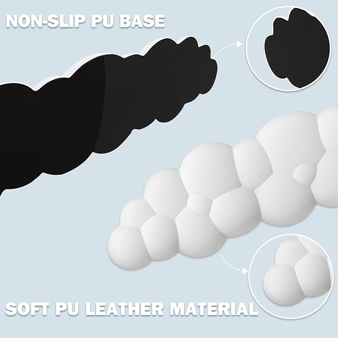 Cloud Keyboard Wrist Rest and Mouse Pad with Wrist Support Set, Ergonomic PU Leather Mouse Pads, Pain Relief Memory Foam Non-Slip Mousepad for Computer,Laptop,White