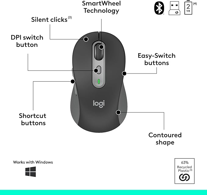 Logitech Signature Slim MK955 Combo for Business | Copilot Edition, Microsoft Copilot, Copilot in Windows, Wireless Keyboard and Mouse, Quiet Typing, Secure Receiver, Bluetooth, Windows - Graphite