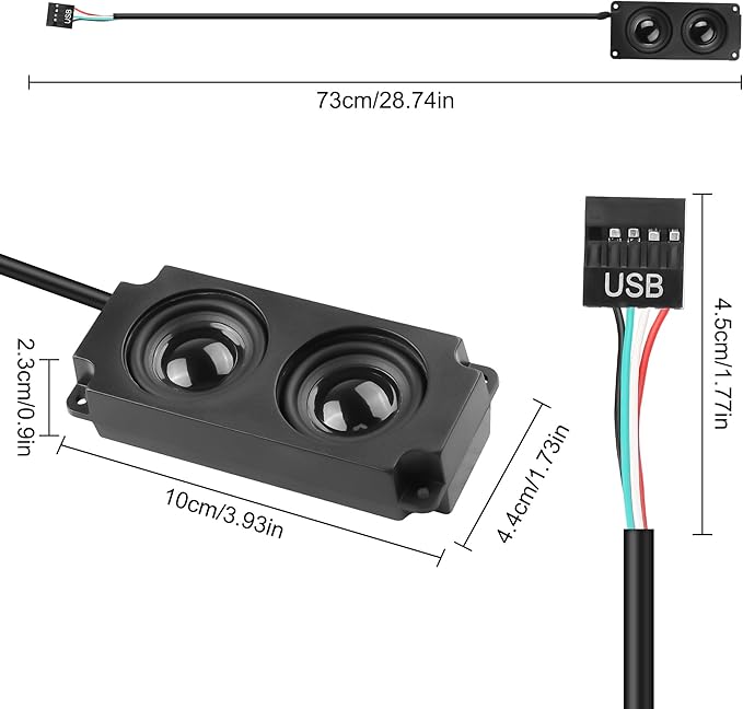 XMSJSIY Motherboard Speaker Internal USB PC Computer Speaker 9 Pin for Desktop Case Audio Stereo Loudspeaker Hidden Small Type DIY-0.6M/1.9FT 1 Pair