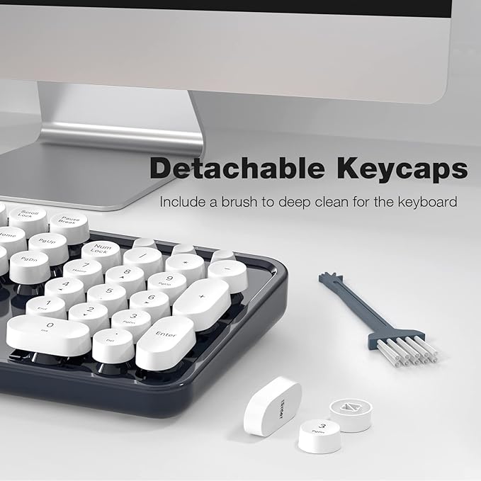 KNOWSQT Wireless Keyboard and Mouse Combo - White-DarkBlue Full-Sized 2.4 GHz 104 Keys Typewriter Keyboard, Flexible Round Keycap and Optical Mouse for Windows, Computer, PC, Laptop, Desktop, Mac