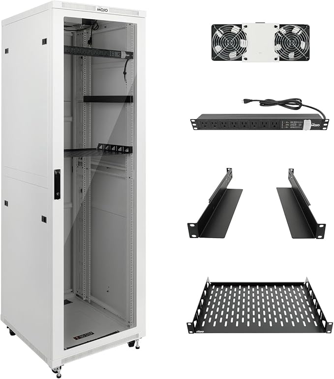 Tecmojo 42U Server Rack Network Cabinet 31.5" D x 23.6" W, Locking Data Cabinet Enclosure for 19" Server, Networking, AV & IT Equipment, Glass Door, White