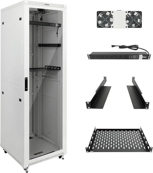 Tecmojo 42U Server Rack Network Cabinet 31.5" D x 23.6" W, Locking Data Cabinet Enclosure for 19" Server, Networking, AV & IT Equipment, Glass Door, White
