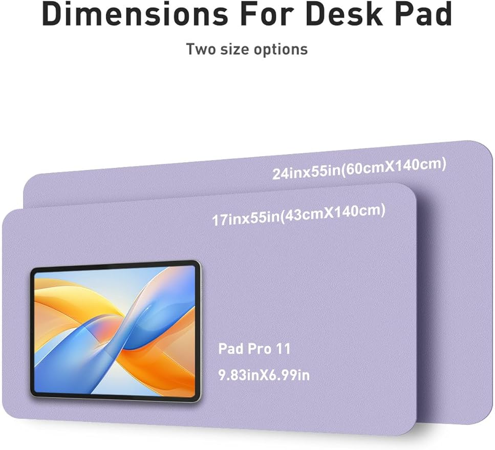 Aothia Faux Leather Desk Mat - Non-Slip PU Leather Desk Blotter, Waterproof Writing Surface, Large Desk Pad for Office & Home (Lavender, 55" x 17")