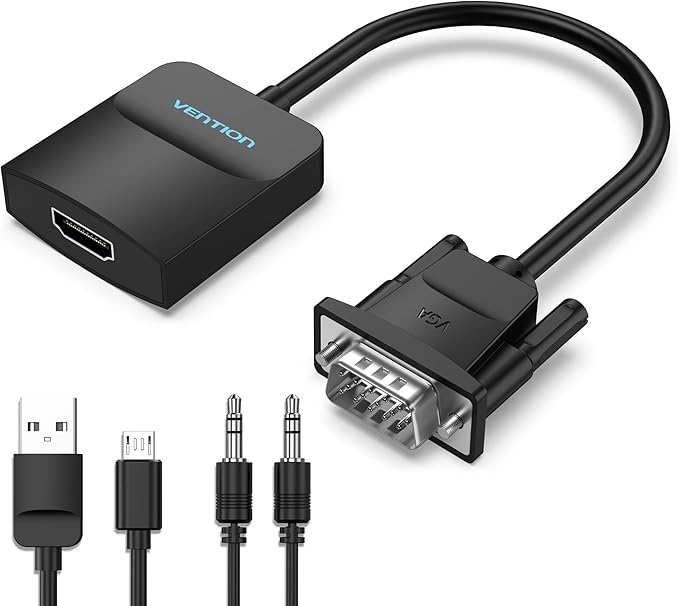 VENTION VGA to HDMI Adapter 0.5FT, Uni-Directional VGA(Source) to HDMI(Display) Converter (Male to Female) 1080@60Hz with Audio Cable and Micro USB Cable from PC, Monitor