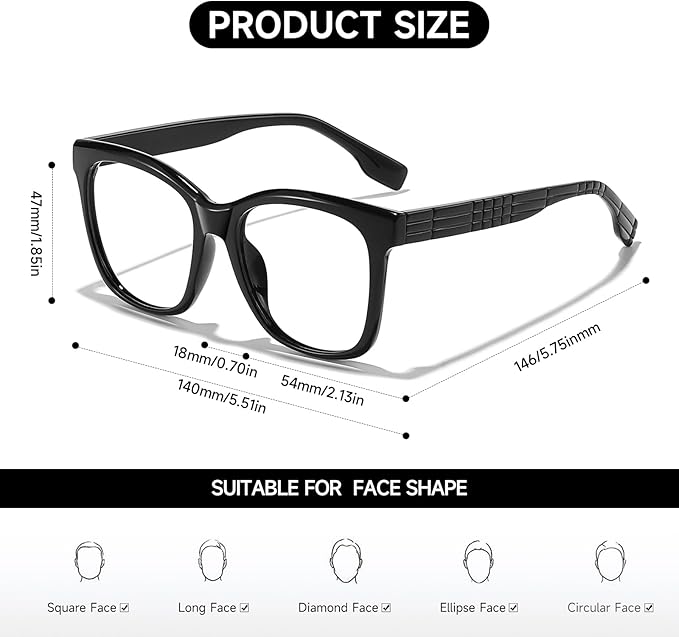 Oversized Square Blue Light Blocking Glasses for Women and Men - Gaming & Computer Anti-Fatigue