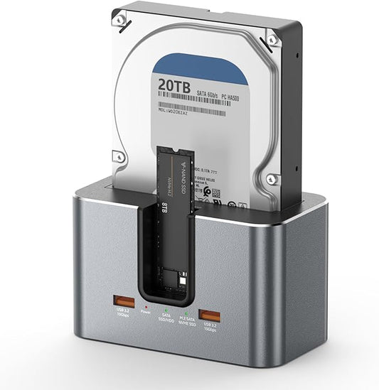 MiliPow SATA & M.2 NVMe Hard Drive Docking Station for 2.5 & 3.5 inch SATA HDD/SSD and M.2 NVMe SSD, USB 3.2 10Gbps Transfer Rate, Up to 28TB, 2-Bay