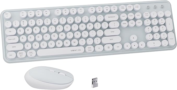 x UBOTIE Colorful Wireless Keyboard and Mouse Combo, Full-Sized Office Keyboard with Typewriter Flexible Keys, 2.4GHz Dropout-Free Connection, Optical Mouse for PC Laptop(Green White)