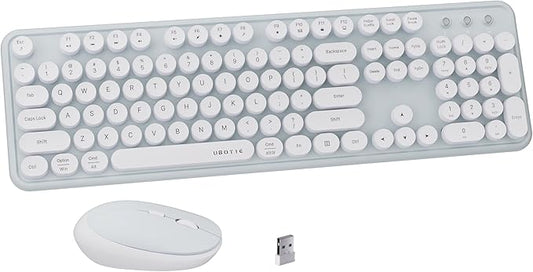 x UBOTIE Colorful Wireless Keyboard and Mouse Combo, Full-Sized Office Keyboard with Typewriter Flexible Keys, 2.4GHz Dropout-Free Connection, Optical Mouse for PC Laptop(Green White)