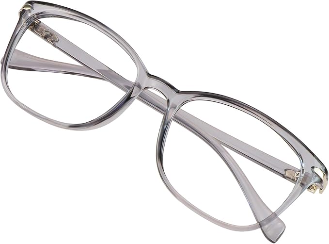 VisionGlobal Blue Light Blocking Glasses for Women Men, Stylish Square Frame(Clear Gray,No Magnification)