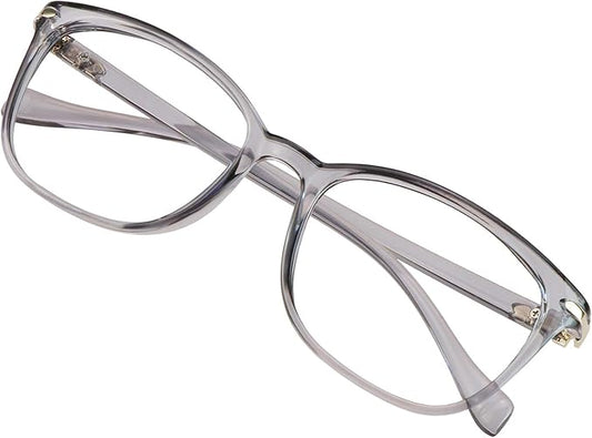 VisionGlobal Blue Light Blocking Glasses for Women Men, Stylish Square Frame(Clear Gray,No Magnification)