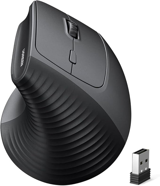 UGREEN 2.4G Mouse Wireless Vertical Ergonomic Mouse, Adjustable DPI Office Cordless 6 Buttons, Computer Mouse with 1000/1600/2000/4000 DPI for Windows/Mac OS etc
