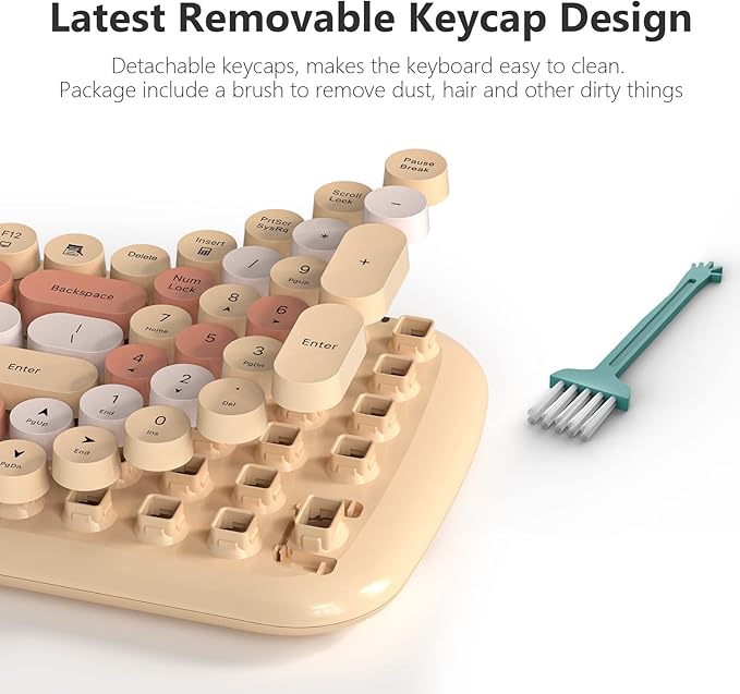 MOFII Wireless Keyboard and Mouse Combo, Full-Size Retro Typewriter-Style Wireless Keyboard with Optical Mouse for Computer/Laptop/Windows/Mac (Milk Tea Colorful-B)