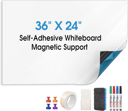 MaxGear Whiteboard Sticker 36 x 24 Inch, Peel and Stick Dry Erase Board, Removable Adhesive Wall Whiteboard, Smooth Writing Surface for Home Office Organization and Planning