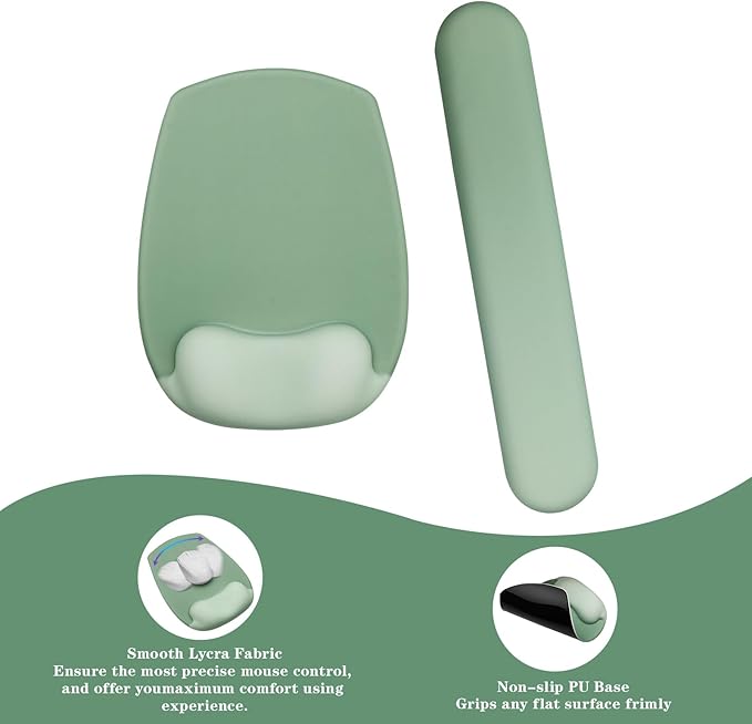 Wrist Rest for Keyboard and Mouse, Ergonomic Gel Computer Keyboard Wrist Rest with Memory Foam, Keyboard Wrist Support Pad for Long Hours of Work, Gaming, Studying-Relieve Wrist Pain (GD-Green)