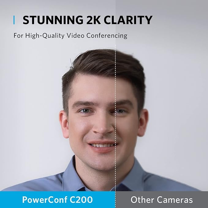Anker PowerConf C200 2K Webcam for PC/Laptop/Mac, Computer Camera, Low-Light Correction, AI-Noise Canceling Mics, Adjustable Field of View, Built-in Privacy Cover, Stereo Mics, for Meeting