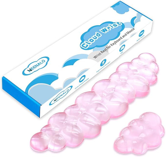 Gel Cloud Wrist Rest Keyboard, Cute Wrist Rest for Computer Keyboard, Ergonomic Keyboard Wrist Rest and Soft Mouse Wrist Rest for Typing Pain Relief, Suitable for Office, Home, Computer, Gaming, Pink