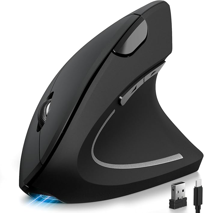 2.4G Wireless Vertical Mouse, Rechargeable Ergonomic Optical Mice: 3 Adjustable DPI 800/1200/1600 Levels 6 Buttons, for Laptop, PC, Computer, Desktop, Notebook etc, Black