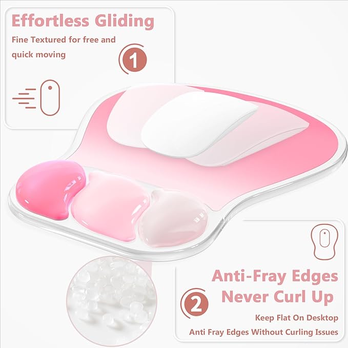 AKIT Ergonomic Mouse Pad with Wrist Rest& Keyboard Wrist Rest, Wrist Rest for Computer Keyboard, Pain Relief, Non-Slip Gel Base, Mousepad Wrist Support for Gaming, Office, Rose Pink Gradient