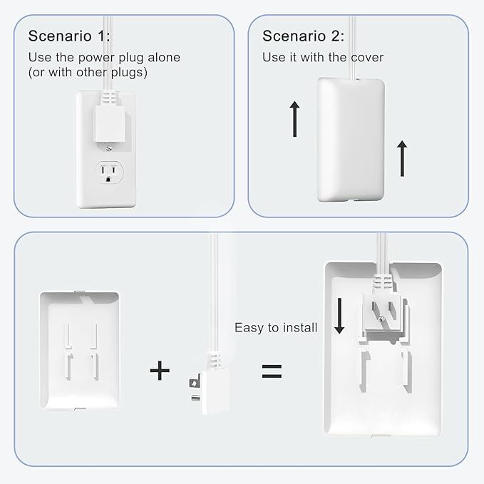 3FT Ultra Flat Plug Extension Cord Power Strip with Multi Outlets, Patented Detachable Ultra-Thin Outlet Concealer & Ultra-Flat Plug, Ideal for Home Improvement, Hide Bulky and Messy Cords