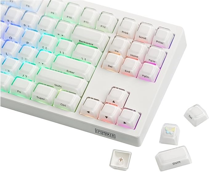 EPOMAKER Lusterfly Jelly Keycaps Set - 123 Keys Double-Shot Laser Engraved, MDA Profile, ABS+PC, Non-Shine-Through, MX-Compatible for 61/68/84/87/98/100/104-Key Mechanical Keyboard (White)