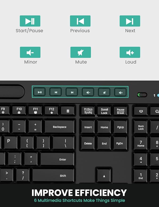 Ergonomic Wireless Keyboard and Mouse Combination, LIZRROT 2.4GHz Quiet Full Length Mouse and Keyboard, Wrist Stand, Phone Holder, Compatible with Windows, PC, Laptops
