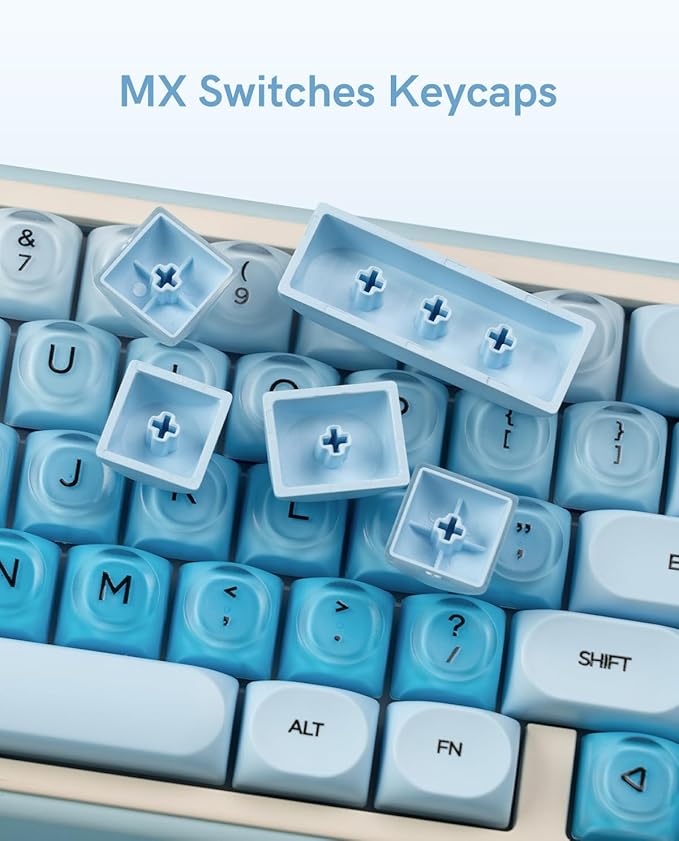 132 Keys PBT Keycaps, Jelly Keycaps Cute Custom Creamy Key caps MOA Profile for 61/68/84/87/98/100 Cherry Gateron MX Mechanical Keyboards, Blue