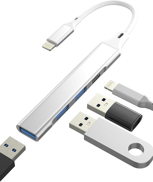 Lightning to USB Adapter(4in1)for Apple HUB for iPhone 14 13 12 OTG 3.0 USB A Port Camera Card Reader Photo Data Transfer External Flash Drive for iPad Charger Cable Splitter keyboard Mouse Connector