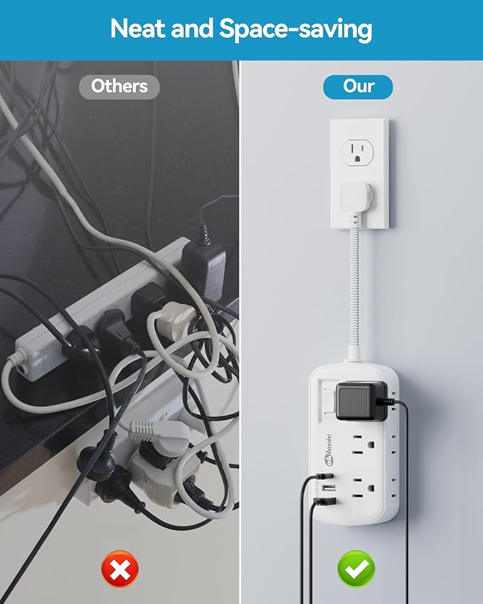 PD 20W USB C Surge Protector Power Strip, Travel Power Strip with 3 USB(1 USB C) Ports and 6 Outlets, Short Extension Cord 1 Ft, PD 20W Fast Charging Station, Wall Mount for iPad Pro iPhone Samsung