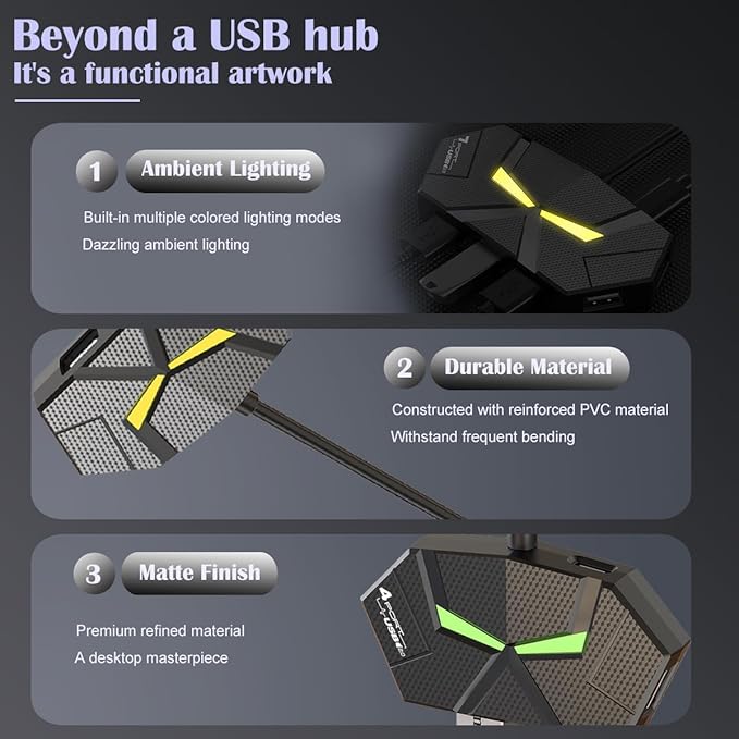 USB Hub 2.0, Multi-Port USB Hub,USB Extender with Extra Power Port for Laptop, PC, Xbox, Gamepad,Flash Drive, HDD, Console, Printer, Camera,Keyborad, Mouse,USB Fan (4-Port USB C 2.0)