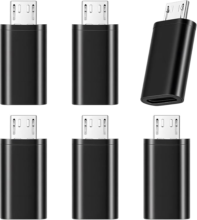 6 PCS Micro USB to USB-C Adapter, Black Type-C Female Cable to Micro USB Male Converter, Only Supports Charging and Data Transmission, Ideal for Cellphones, Computers and Other Devices