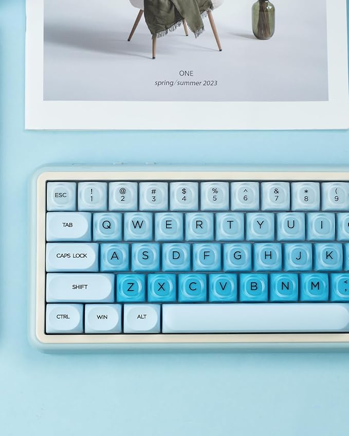 132 Keys PBT Keycaps, Jelly Keycaps Cute Custom Creamy Key caps MOA Profile for 61/68/84/87/98/100 Cherry Gateron MX Mechanical Keyboards, Blue