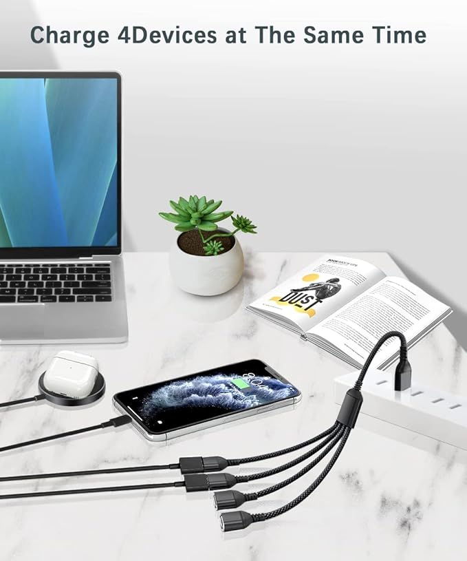 Basesailor USB Splitter 1 in 4 Out 1FT,USB Y Cable,USBA Male to Four Female Extension Cord Adapter,4 Port Multi Multiport Extender Hub,Double Dual Data Power Charger Split for Car,Xbox,PS4,PS5,Laptop