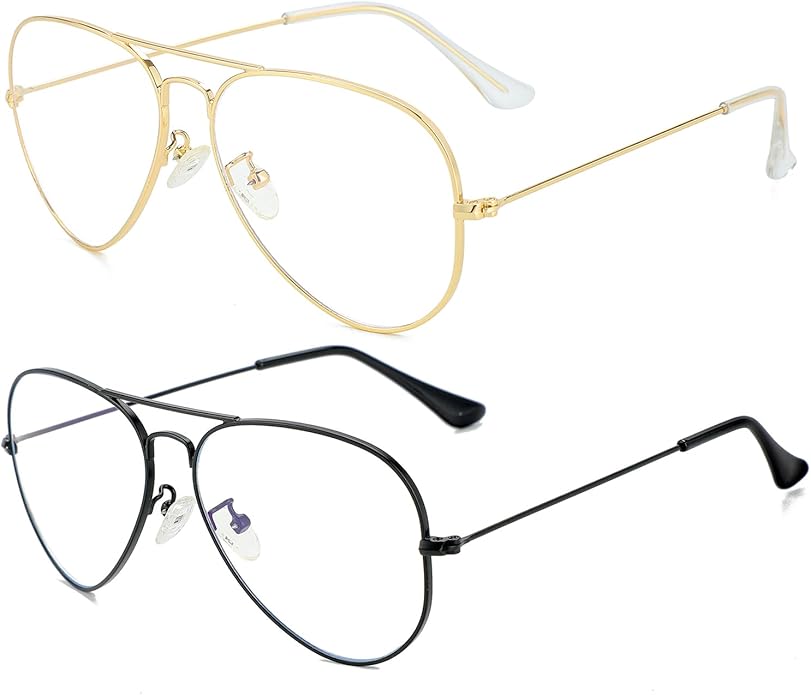 Gleyemor Blue Light Aviator Glasses for Women Men, Metal Frame Anti Blue Light Lens Computer Glasses