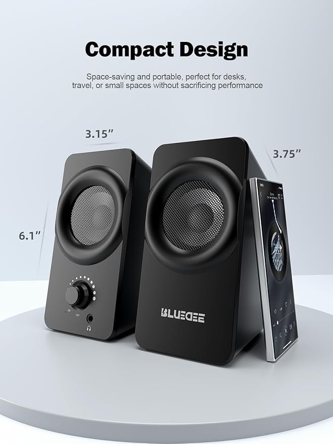 Bluedee Computer Speakers for Desktop PC, Dual Driver PC Speakers with RGB Lights, Plug & Play Compact Wired USB Speaker for Laptop & Desktop, USB or USB-C for Power & Audio