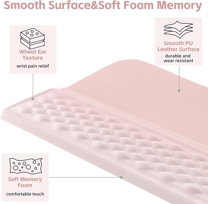 MOSISO Keyboard Stand with Wrist Rest, Ergonomic Keyboard Riser with Wrist Rest Support Pad, Non-Slip Base Pain Relief & Easy Typing Cushion with Massage Memory Foam for Home Office, Pink