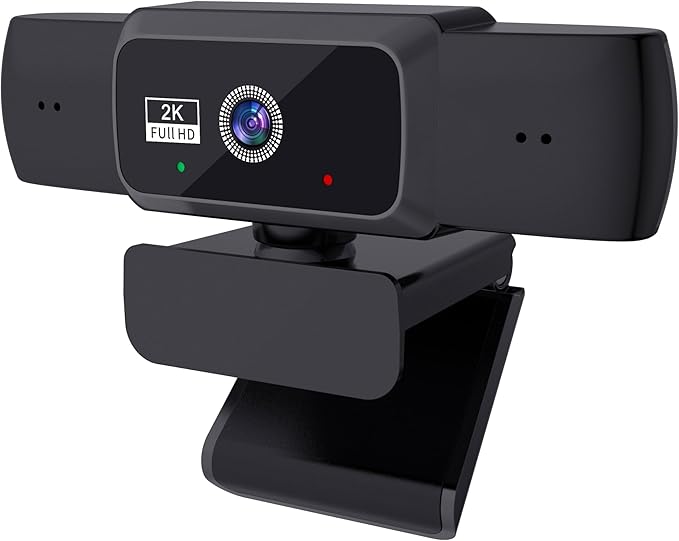 Hprosper 2K Webcam with Microphone & Light Correction, Autofocus USB Computer Camera with Privacy Cover, Wide Angle for PC, Laptop, Mac, Zoom, Conference Room, Streaming, Gaming, Video Calls