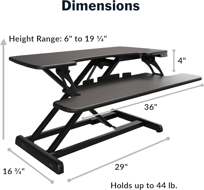 Vari Varidesk Pro Plus 36 Electric Standing Desk Converter – 11 Height Settings + Spring-Loader Lift, 2 Tier Design, Keyboard Tray – Fits Desktops 36” Wide x 26.5" Deep – Fully Assembled (Black)