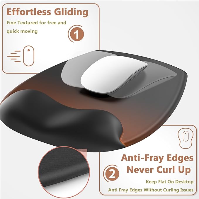 AKIT Ergonomic Mouse Pad with Wrist Rest& Keyboard Wrist Rest, Wrist Rest for Computer Keyboard, Pain Relief, Non-Slip Rubber Base, Mousepad Wrist Support for Gaming, Office, Home, Gradient Black