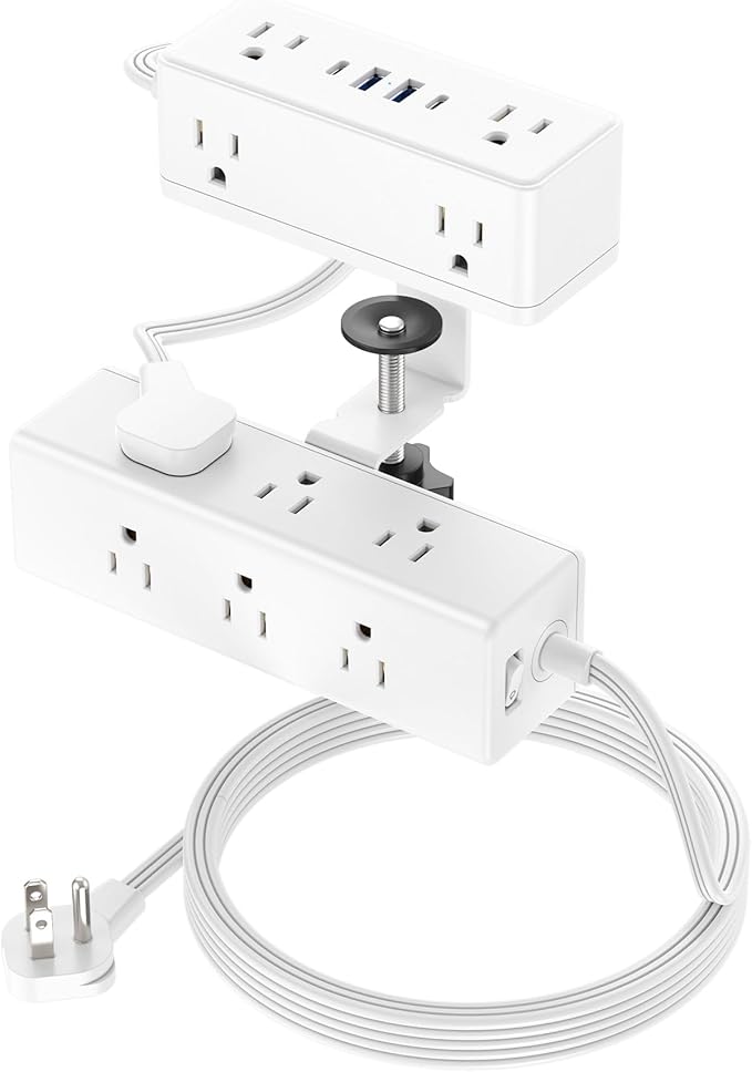Dual Layer Desk Clamp Power Strip, Desktop Edge Mount Surge Protector with 15 AC Outlets & 4 USB Ports(20W USB-C), Ultra Thin Flat Plug & 5FT Power Cord for Office Home(ETL Listed)