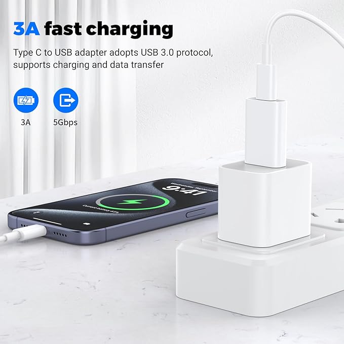 USB to USB C Adapter 2 Pack, USB-C Female to USB Male Adapter,OTG Charger Converter Compatible for Apple Watch Ultra iWatch/iPhone/Pro Max Plus/Airpods/iPad 9 10 Air 5 Mini 6/Car/Samsung