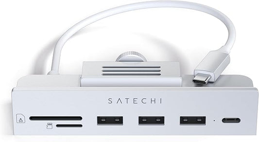 Satechi USB C Hub, iMac USB Adapter, USB C Data Port, USB-A 3.0 Data, Micro/SD Card Readers, USB C Clamp Hub for iMac M4, Does Not Fit 2020 iMac & Earlier Models - Silver