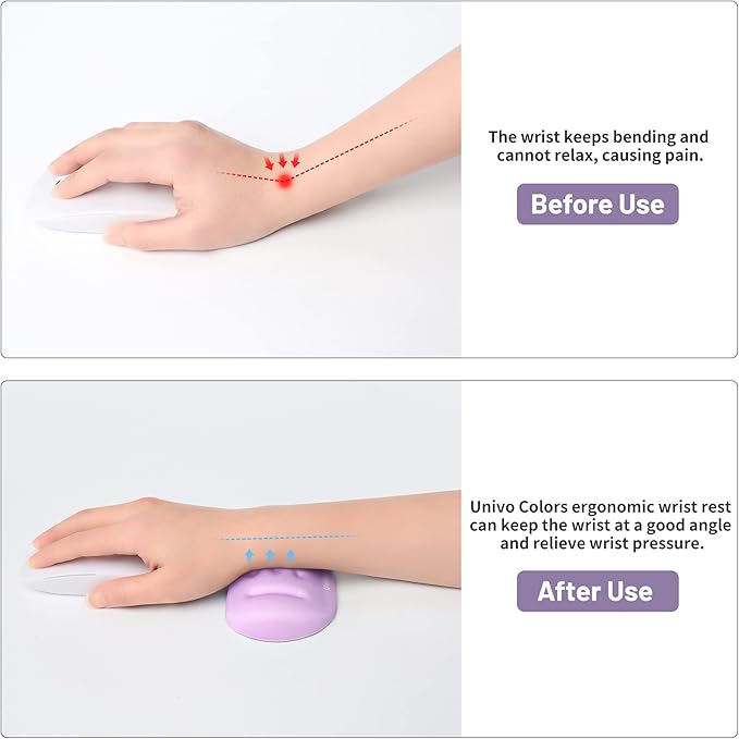 UnivoColors Upgraded Massage Bead Wrist Rest for Mouse, Wrist Ergonomic Support, Made of Soft Memory Foam Gel, High Comfort Wrist Pad for Laptop, Computer, Office, Lavender Purple Wrist Cushion,N