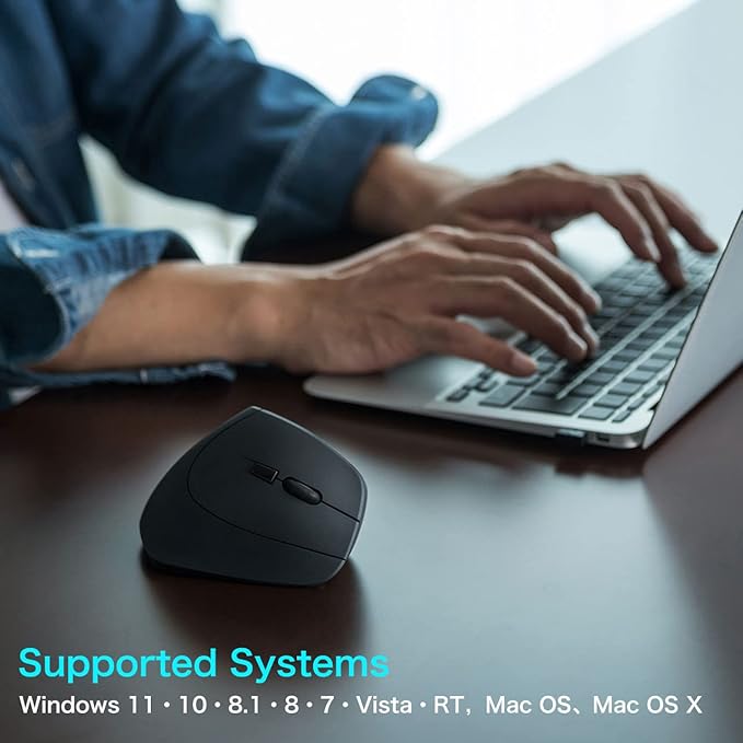 SANWA Wired Ergonomic Mouse, Silent Click, Vertical Computer Mice, 3 Programmable Buttons, Optical Ergo Mouse, Reduce Wrist Strain, 1000/1600 DPI, Compatible wtih Mac, Windows, Laptop, PC