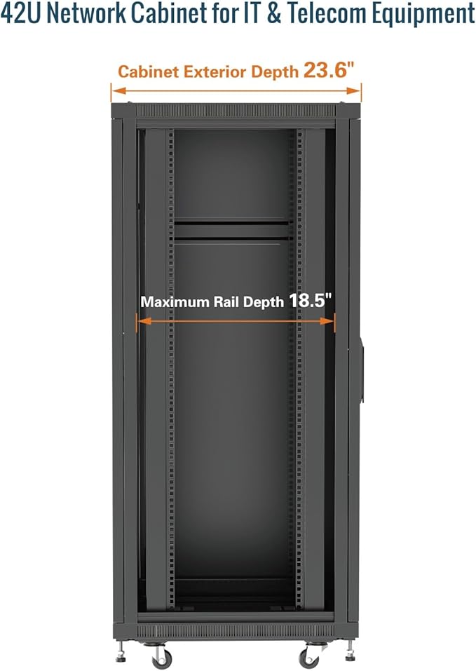 Tecmojo 42U Server Rack Network Cabinet 23.6" D x 23.6" W, Locking Data Cabinet Enclosure for 19" Server, Networking, AV & IT Equipment, Mesh Door, Black