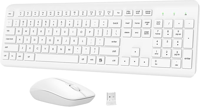 Wireless Keyboard and Mouse Combo, Full-Size Silent Ergonomic Keyboard and Optical Mouse, Long Battery Life, 2.4GHz Lag-Free Cordless Mice Keyboard for Computer, Mac, Laptop, PC, Windows(White)
