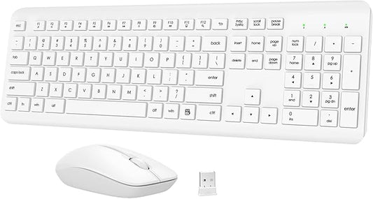Wireless Keyboard and Mouse Combo, Full-Size Silent Ergonomic Keyboard and Optical Mouse, Long Battery Life, 2.4GHz Lag-Free Cordless Mice Keyboard for Computer, Mac, Laptop, PC, Windows(White)