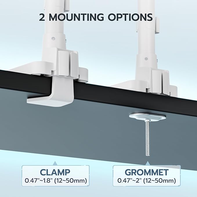 ARES WING Dual Monitor Mount for 17-49 Inch Ultrawide Heavy Duty Curved Screen, Computer Monitor Arm Desk Mount, Gas Spring Adjustable Dual Monitor Stand for Desk, White