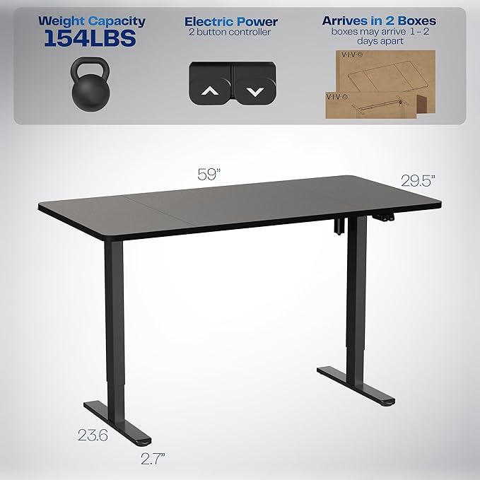 VIVO Electric 60 x 30 inch Stand Up Desk, Height Adjustable, Black Top Black Frame, Home and Office Furniture Sets, DESK-KIT-0B6B