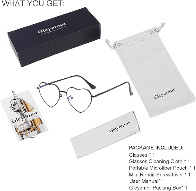 Gleyemor Heart Shaped Blue Light Glasses for Women Cute Computer Glasses
